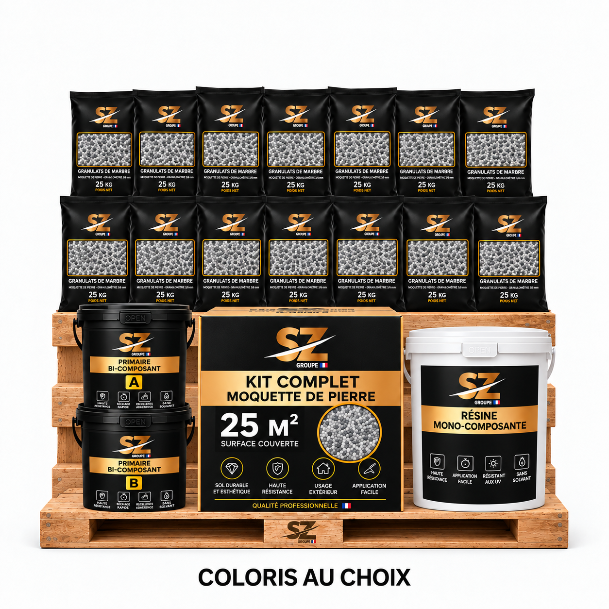 Kit complet Moquette de Pierre 25 m² – Primaire + Résine Mono 18 kg + Granulats Marbre