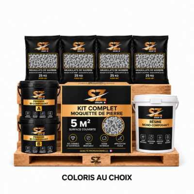 Kit complet Moquette de Pierre 5 m² – Primaire + Résine Mono 4 kg + Granulats Marbre
