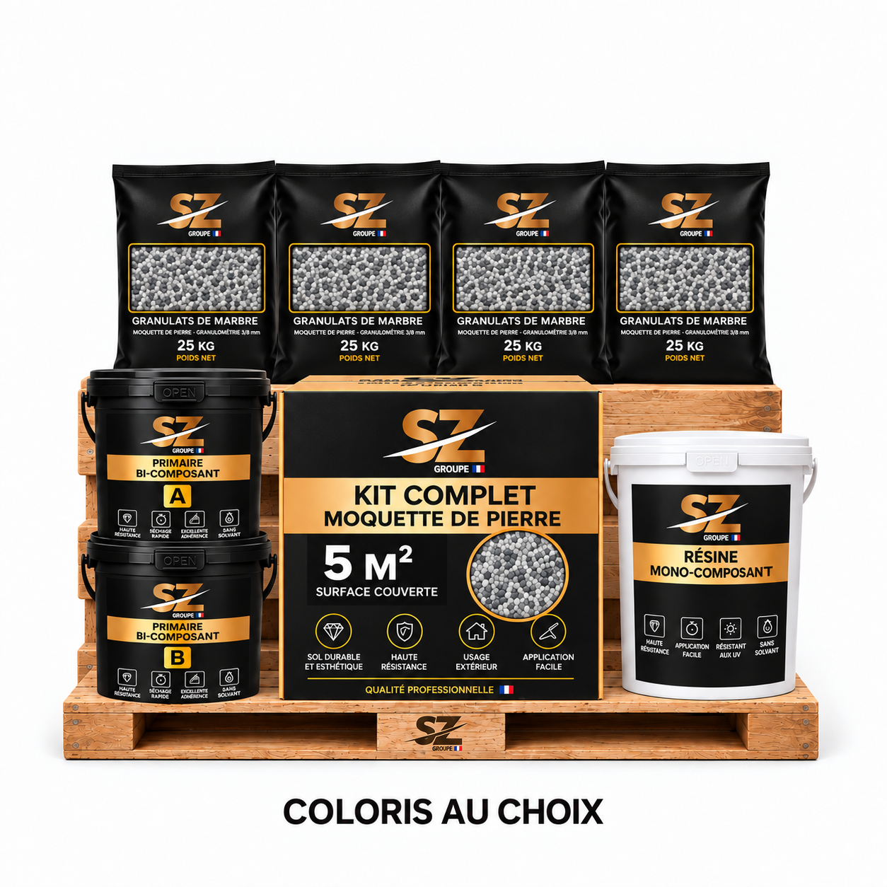 Kit complet Moquette de Pierre 5 m² – Primaire + Résine Mono 4 kg + Granulats Marbre